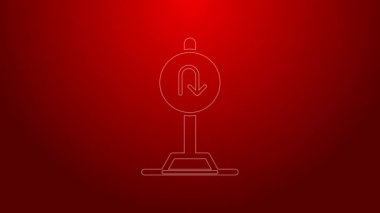 Yeşil çizgi Kırmızı arkaplanda izole edilmiş arka yol simgesine dönün. Trafik kuralları ve güvenli sürüş. 4K Video hareketli grafik canlandırması