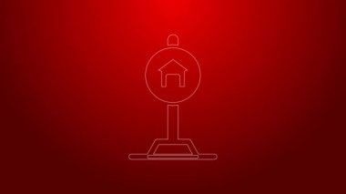 Kırmızı arkaplanda trafik simgesi için yeşil çizgi otel tabelası var. 4K Video hareketli grafik canlandırması