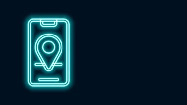 Şehir haritası yön bulma simgesinin parlayan neon hattı bilgileri siyah arkaplanda izole edildi. Mobil Uygulama Arayüzü tasarımı. Coğrafi konsept. 4K Video hareketli grafik canlandırması