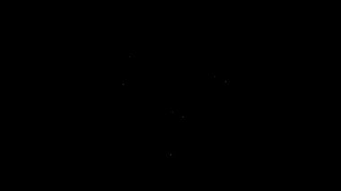 Beyaz çizgi rota simgesi siyah arkaplanda izole edildi. Harita işaretçisi işareti. Yol ya da yol kavramı. GPS navigatörü. 4K Video hareketli grafik canlandırması