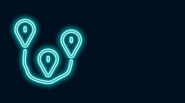 Parlayan neon hattı rota simgesi siyah arkaplanda izole edildi. Harita işaretçisi işareti. Yol ya da yol kavramı. GPS navigatörü. 4K Video hareketli grafik canlandırması