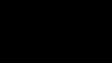 Beyaz çizgi uydu simgesi siyah arkaplanda izole edildi. 4K Video hareketli grafik canlandırması