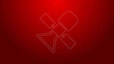 Kırmızı arkaplanda yeşil çizgi uydu simgesi izole edildi. 4K Video hareketli grafik canlandırması