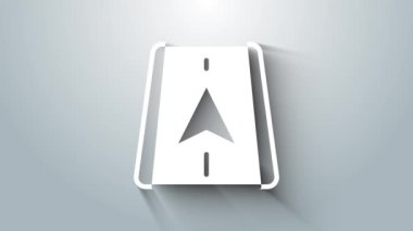 Şehir haritası yön bulma simgesinin beyaz bilgileri gri arkaplanda izole edildi. Mobil Uygulama Arayüzü tasarımı. Coğrafi konsept. 4K Video hareketli grafik canlandırması