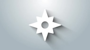 Beyaz Rüzgar gül simgesi gri arkaplanda izole edildi. Seyahat için pusula simgesi. Navigasyon tasarımı. 4K Video hareketli grafik canlandırması