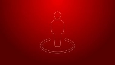 Kırmızı arkaplanda izole edilmiş bir kişi simgesinin silueti olan yeşil çizgi haritası. GPS konum sembolü. 4K Video hareketli grafik canlandırması