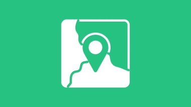 Yeşil arkaplanda konum belirleyici simgesi olan beyaz katlı harita. 4K Video hareketli grafik canlandırması