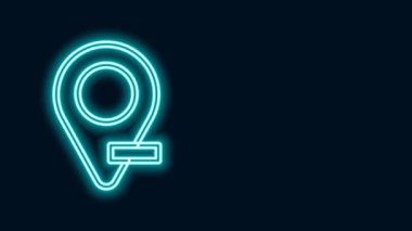 Parlayan neon çizgi haritası simgesi siyah arkaplanda izole edildi. Navigasyon, işaret, konum, harita, GPS, yön, yer, pusula, arama konsepti. 4K Video hareketli grafik canlandırması