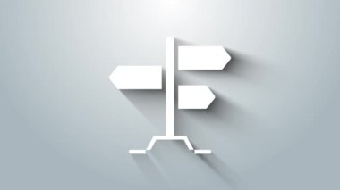 Beyaz Yol trafik tabelası. Gri arkaplanda sinyal simgesi izole edildi. İşaretçi sembolü. Sokak bilgi tabelası. Yön tabelası. 4K Video hareketli grafik canlandırması