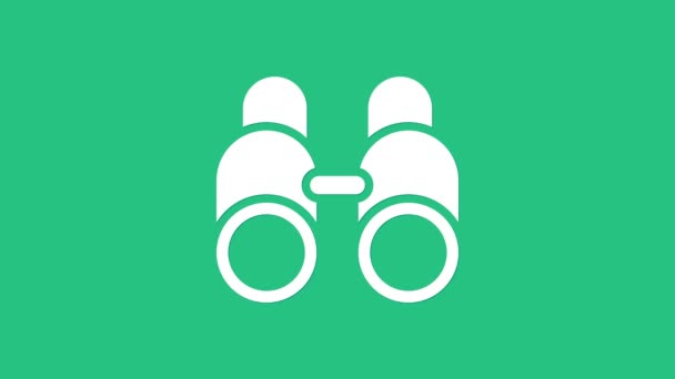 Icône jumelles blanches isolées sur fond vert. Trouvez le signe logiciel. Symbole de l'équipement espion. Animation graphique de mouvement vidéo 4K — Video