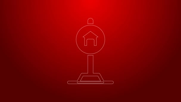 Línea verde Señal de hotel para icono de tráfico aislado sobre fondo rojo. Animación gráfica de vídeo 4K — Vídeos de Stock