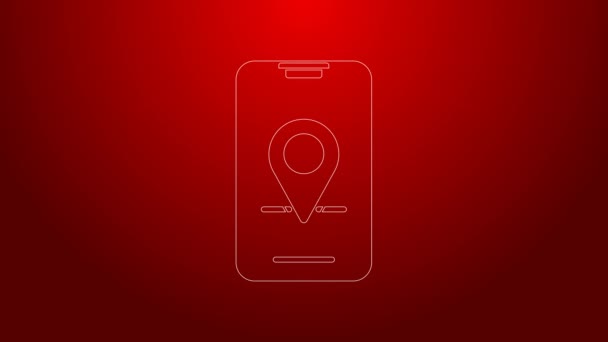 Linea verde Infografica della mappa della città icona di navigazione isolata su sfondo rosso. Progettazione del concetto di interfaccia per app mobile. Concetto di geolattazione. Animazione grafica 4K Video motion — Video Stock