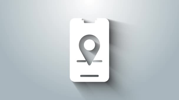 Weiße Infografik des Navigationssymbols für Stadtpläne isoliert auf grauem Hintergrund. Konzeption der mobilen App Interface. Geolacation-Konzept. 4K Video Motion Grafik Animation — Stockvideo
