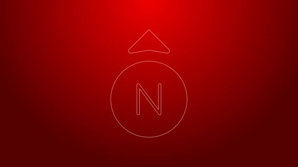 Green line Compass icon isolated on red background. Windrose navigation symbol. Wind rose sign. 4K Video motion graphic animation — Stock Video