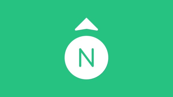 Icono de brújula blanca aislado sobre fondo verde. Windrose símbolo de navegación. Signo de rosa de viento. Animación gráfica de vídeo 4K — Vídeos de Stock