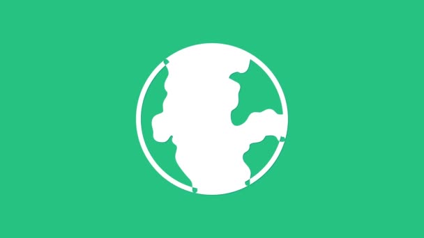 Ícone do globo terrestre branco isolado no fundo verde. Sinal do mundo ou da Terra. Símbolo global da Internet. Formas geométricas. Animação gráfica em movimento de vídeo 4K — Vídeo de Stock