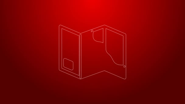 Green line Folded map icon isolated on red background. 4K Video motion graphic animation — Stok Video