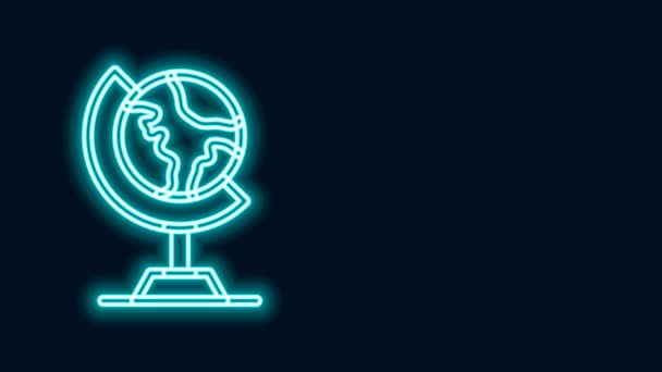 Świecąca neonowa linia ziemska ikona globu odizolowana na czarnym tle. 4K Animacja graficzna ruchu wideo — Wideo stockowe