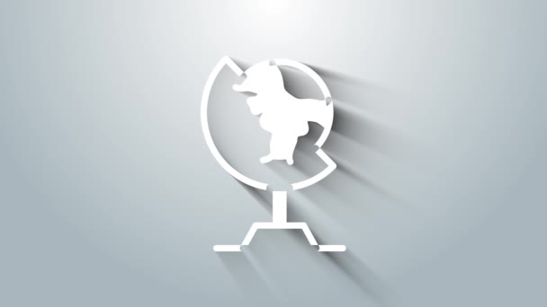 Icono del globo terráqueo blanco aislado sobre fondo gris. Animación gráfica de vídeo 4K — Vídeo de stock