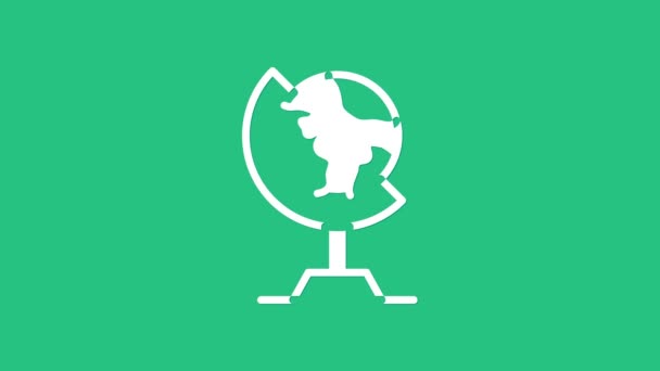 Icono del globo terráqueo blanco aislado sobre fondo verde. Animación gráfica de vídeo 4K — Vídeo de stock