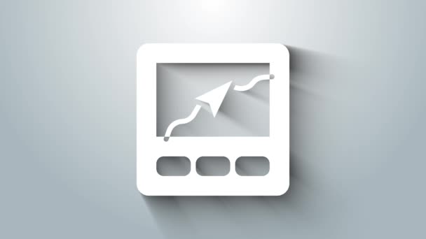Bílé Gps zařízení s ikonou mapy izolované na šedém pozadí. Grafická animace pohybu videa 4K — Stock video