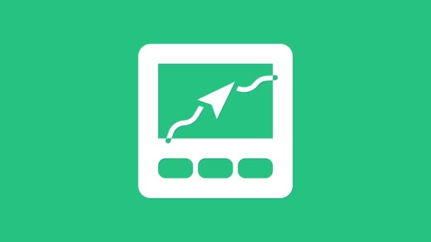 Białe urządzenie GPS z ikoną mapy izolowane na zielonym tle. 4K Animacja graficzna ruchu wideo — Wideo stockowe