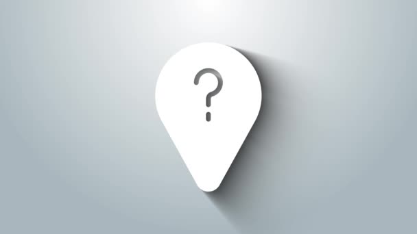 Blanco Icono de punto de ruta desconocido aislado sobre fondo gris. Navegación, puntero, ubicación, mapa, GPS, dirección, concepto de búsqueda. Animación gráfica de vídeo 4K — Vídeos de Stock