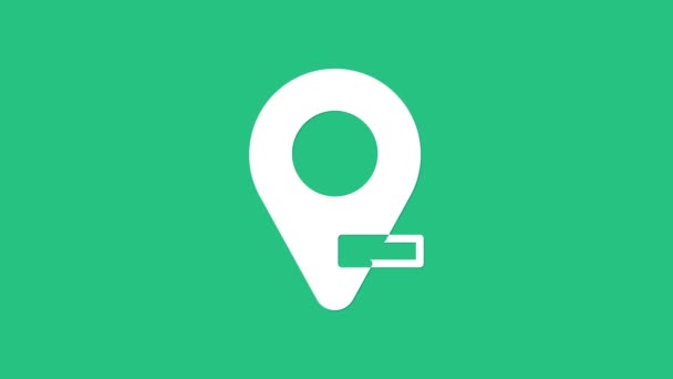 White Map pin icon isolated on green background. Navigation, pointer, location, map, gps, direction, place, compass, search concept. 4K Video motion graphic animation — Stock Video