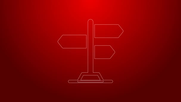 Green line Road traffic sign. Signpost icon isolated on red background. Pointer symbol. Street information sign. Direction sign. 4K Video motion graphic animation — Stock Video