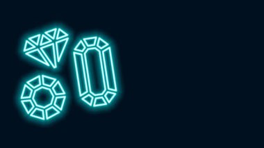 Parlayan neon hattı Gem Stone simgesi siyah arkaplanda izole edildi. Mücevher sembolü. Elmas. 4K Video hareketli grafik canlandırması
