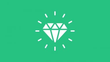 Beyaz Elmas simgesi yeşil arkaplanda izole edildi. Mücevher sembolü. Mücevher taşı. 4K Video hareketli grafik canlandırması