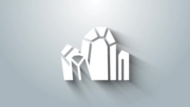 Beyaz Mücevher Taşı simgesi gri arkaplanda izole edilmiş. Mücevher sembolü. Elmas. 4K Video hareketli grafik canlandırması