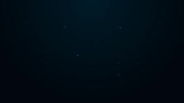 Siyah arka planda izole edilmiş bir kutu ikonunda parıldayan neon çizgili elmas nişan yüzüğü. 4K Video hareketli grafik canlandırması