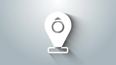 Beyaz Cephe binası mücevher mağazası simgesi gri arka planda izole edilmiş. 4K Video hareketli grafik canlandırması