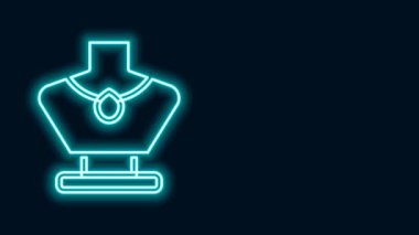 Manken ikonunda parlayan neon hattı kolye siyah arkaplanda izole edildi. 4K Video hareketli grafik canlandırması