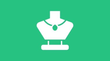 Manken ikonundaki beyaz kolye yeşil arka planda izole edilmiş. 4K Video hareketli grafik canlandırması