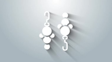 Gri arkaplanda beyaz küpe ikonu var. Mücevher aksesuarları. 4K Video hareketli grafik canlandırması