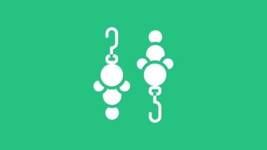 Yeşil arka planda beyaz küpe ikonu var. Mücevher aksesuarları. 4K Video hareketli grafik canlandırması