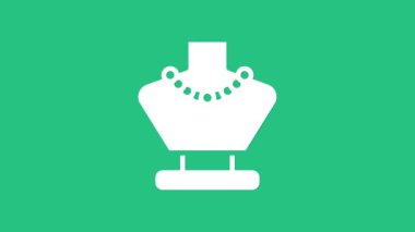 Manken ikonundaki beyaz kolye yeşil arka planda izole edilmiş. 4K Video hareketli grafik canlandırması