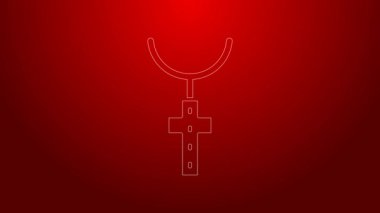 Kırmızı arka planda izole edilmiş yeşil çizgili Hıristiyan simgesi. Kilise haçı. 4K Video hareketli grafik canlandırması