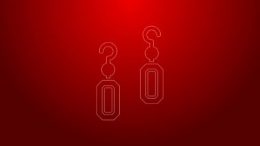 Yeşil çizgi küpeler ikonu kırmızı arkaplanda izole edildi. Mücevher aksesuarları. 4K Video hareketli grafik canlandırması