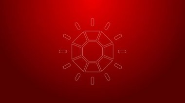 Kırmızı arkaplanda yeşil çizgi simgesi izole edildi. Mücevher sembolü. Mücevher taşı. 4K Video hareketli grafik canlandırması