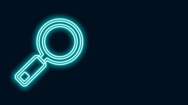 Parlayan neon çizgisi büyüteç simgesi siyah arkaplanda izole edildi. Arama, odaklanma, yakınlaştırma, iş sembolü. 4K Video hareketli grafik canlandırması