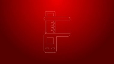 Yeşil çizgi Calliper veya kalibre ve ölçek simgesi kırmızı arkaplanda izole edildi. Hassas ölçüm aletleri. 4K Video hareketli grafik canlandırması