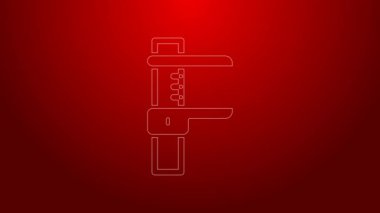 Yeşil çizgi Calliper veya kalibre ve ölçek simgesi kırmızı arkaplanda izole edildi. Hassas ölçüm aletleri. 4K Video hareketli grafik canlandırması