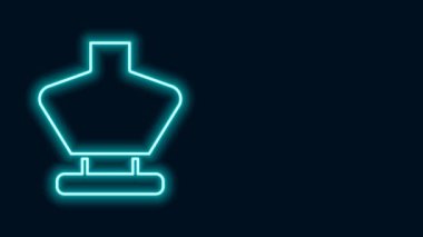 Manken ikonunda parlayan neon hattı kolye siyah arkaplanda izole edildi. Mücevher baskını. Takı mankeni. Mücevherler için. 4K Video hareketli grafik canlandırması