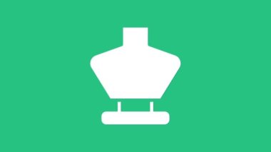 Manken ikonundaki beyaz kolye yeşil arka planda izole edilmiş. Mücevher baskını. Takı mankeni. Mücevherler için. 4K Video hareketli grafik canlandırması