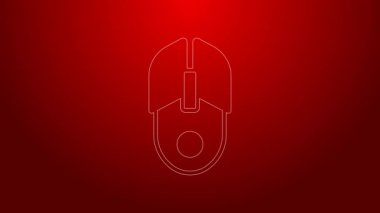 Kırmızı arkaplanda yeşil çizgi bilgisayar fare simgesi izole edildi. Tekerlek sembollü optik. 4K Video hareketli grafik canlandırması