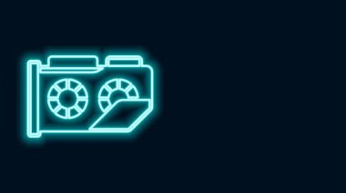 Parlayan neon çizgi görüntü kartı simgesi siyah arkaplanda izole edildi. 4K Video hareketli grafik canlandırması
