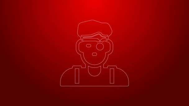 Green line Jeweler man icon isolated on red background. 4K Video motion graphic animation — Vídeo de Stock